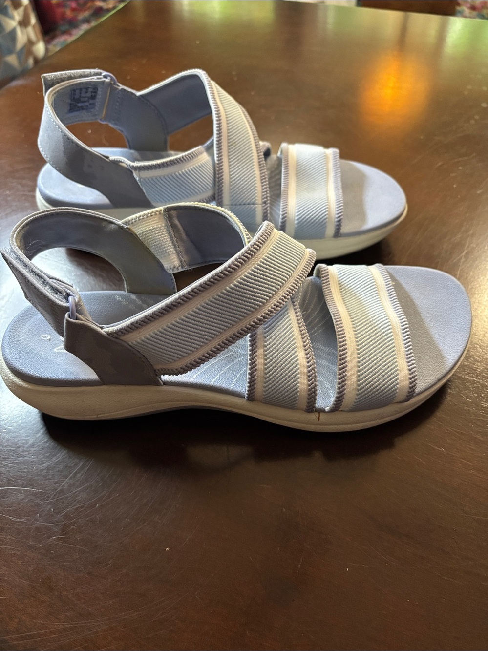 Clarks Cloudsteppers Light Blue & White Striped Velcro Sandals